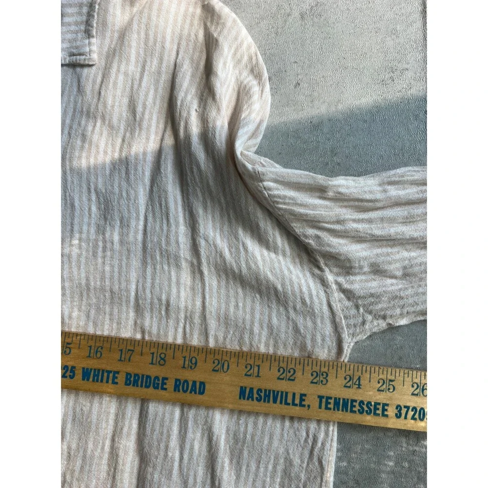 Scandal Italy Angel Beige White Striped Linen Blend Button Down Shirt Small Chic - Picture 7 of 8